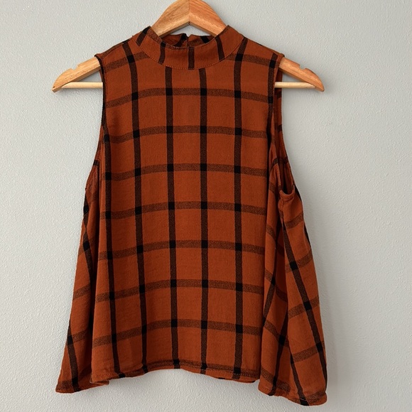 BP. • Terracotta Brown & Black Buffalo Check Mock Neck Sleeveless Top Size XS - Picture 12 of 12